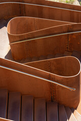 Saint-Nabor, France - 09 02 2022: The career path - Detail of the metal staircase and platform