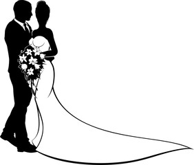 Bride and Groom Flowers Wedding Silhouette