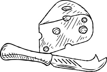 Cheese and Knife Vintage Retro Woodcut Style