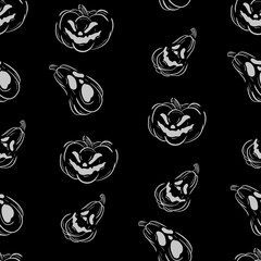 Happy halloween concept. Seamless pattern of pumpkins. Beautiful illustrations of a terrible and frightening holiday. Doodle drawing vector illustration of halloween attributes.