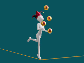 Hashtag Social Media Female Juggle Ball Walk Rope Balance 3D Illustration 