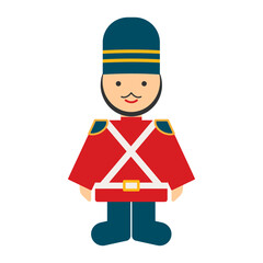 Flat Christmas icon. Christmas and Happy New Year greeting. Happy holidays Christmas card, poster, banner, frame. Flat vector illustration or icon red and blue soldier toy