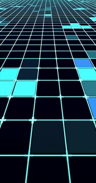 Blue digital squares moving randomly. Seamless Loop.
Vertical video.