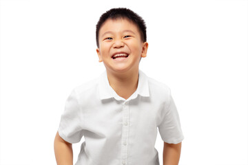 Kid laughing and having fun, wearing white shirt