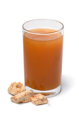 Glass with Baobab drink close up isolated on white background