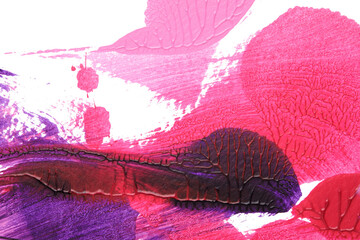 pink purple abstract acrylic painting color texture on white paper background by using rorschach inkblot method