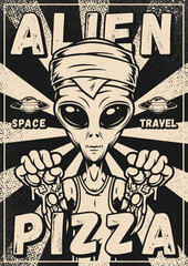 Obraz premium Alien pizza vintage flyer monochrome