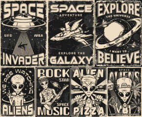 Obraz premium Space set monochrome flyers vintage