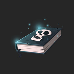 Cartoon book. A magic book with a skull.