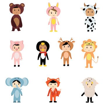 cute kid wearing animal costume cartoon clipart element for decoration in your artwork or worksheet