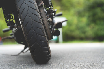 motorcycle in a sunny motorbike on the road riding.with sunset light. copyspace for your individual...