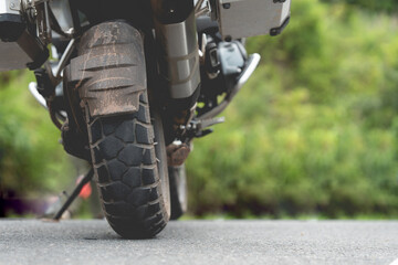 Road motorcycle touring. motorcycle in a sunny motorbike on the road riding.with sunset light. copy space for your individual text.On the road.