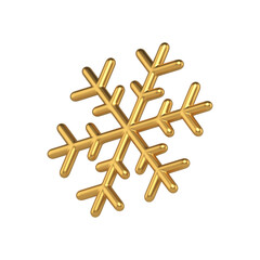 Geometric golden realistic snowflake. Christmas decoration with rays ornament