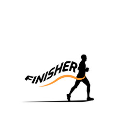 Black silhouette marathon run event finisher logo template with running people illustration,