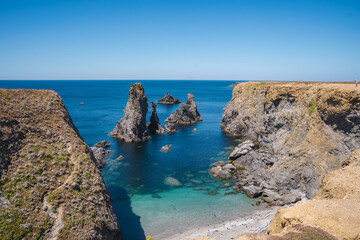 The famous Aiguilles de Port Coton at midday in Belle-Île-en-Mer / France