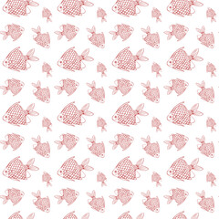 Seamless Pattern with Red fish on White Background. Repeat Pattern Design for Print, Wallpaper, Wrapping Paper, Cover, Textile.