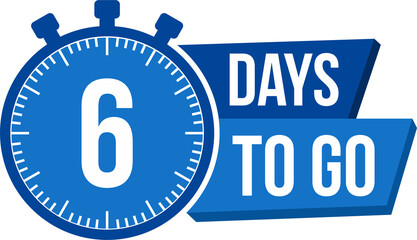 6 Day to go. Countdown timer. Clock icon. Time icon. Count time sale