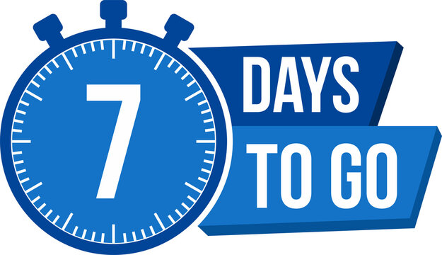 7 Day to go. Countdown timer. Clock icon. Time icon. Count time sale