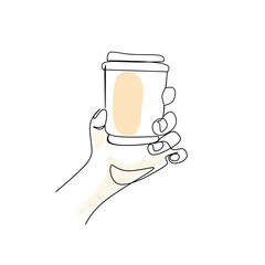 Vector illustration of a hand holding a mug in line art style