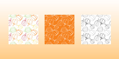 Set patterns pumpkin seamless. Pumpkin background for harvest festival or Thanksgiving. 
