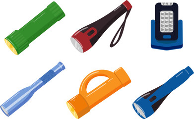 Flashlight icons set cartoon vector. Rescue hiker. Rope guard