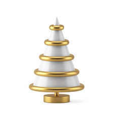 Abstract white christmas tree. Minimalistic new years design with gold rings