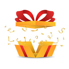 Gift box with red ribbon  isolated background ,  Flat Modern design , Illustration 