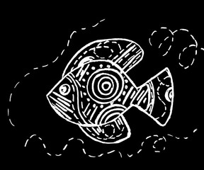  Decorative fish on a black background of white color