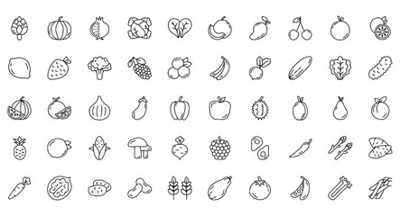 fruit icon pack, vegetables icon set, healthy food icon set, handdrawn icon