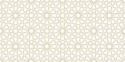 Seamless gold oriental pattern. Islamic background. Arabic linear texture. Vector illustration. - 529461708