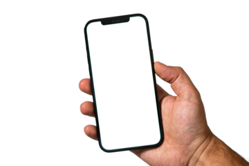 Hands holding smartphone isolated on blank background. png type photo