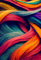 worm a pile of colourful loose, new fibers, bright textile, colored abstract geometric background, modern texture