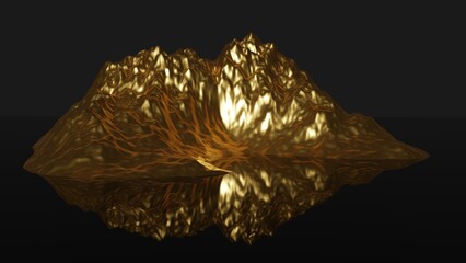 golden mountain of financial well-being on a dark background 3c illustration