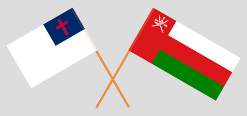 Crossed flags of christianity and Oman. Official colors. Correct proportion