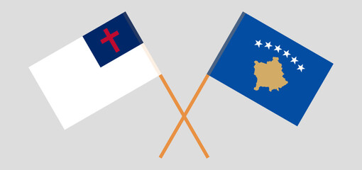 Crossed flags of christianity and Kosovo. Official colors. Correct proportion