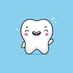 Cute kawaii tooth mascot cartoon character vector illustration