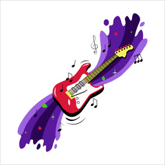 Vector red electro guitar with purple wave