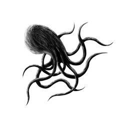 Octopus, black and white illustration, dark logo © human_antithesis