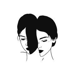 vector illustration of woman's head split concept