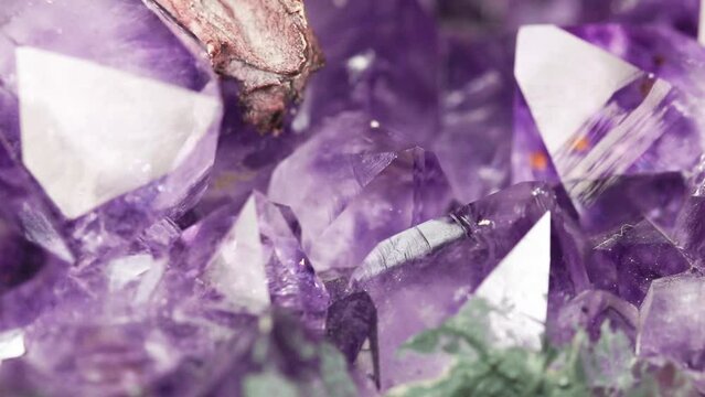 Closeup and panning with amethyst crystals.