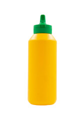 yellow squeeze plastic bottle for mustard isolated on white background