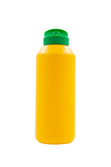 yellow squeeze plastic bottle for mustard isolated on white background