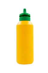 yellow squeeze plastic bottle for mustard isolated on white background