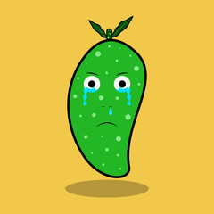 Crying mango cartoon. Fruit character with polkadot style design. Vector design