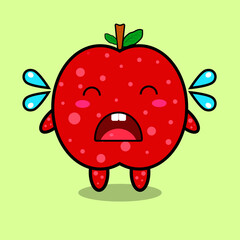 Cute crying apple cartoon with polkadot style design. Fruit character vector