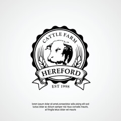 Hereford cattle farm vintage style logo design idea