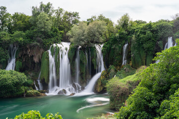 Naklejka premium Kravica Waterfall in Bosnia and Herzegovina, long exposure shot