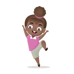 Happy Cheering Little Girl African American Vector Illustration Character Design
