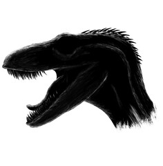 Raptor, velociraptor black and white artwork, scary horror dinosaurs  © human_antithesis