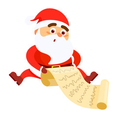 Santa Claus reading letter while sitting on isolated background. Merry Christmas concept illustration in flat cartoon style